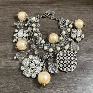 A Gilded Life Vintage Triple Strand Pearl Rhinestone Bracelet